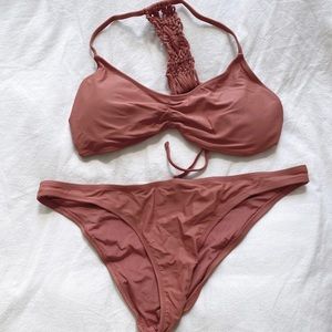 NWT Aerie Swim - Aerie Blush Bikini Set with Crochet Back - Women’s Size L 💕